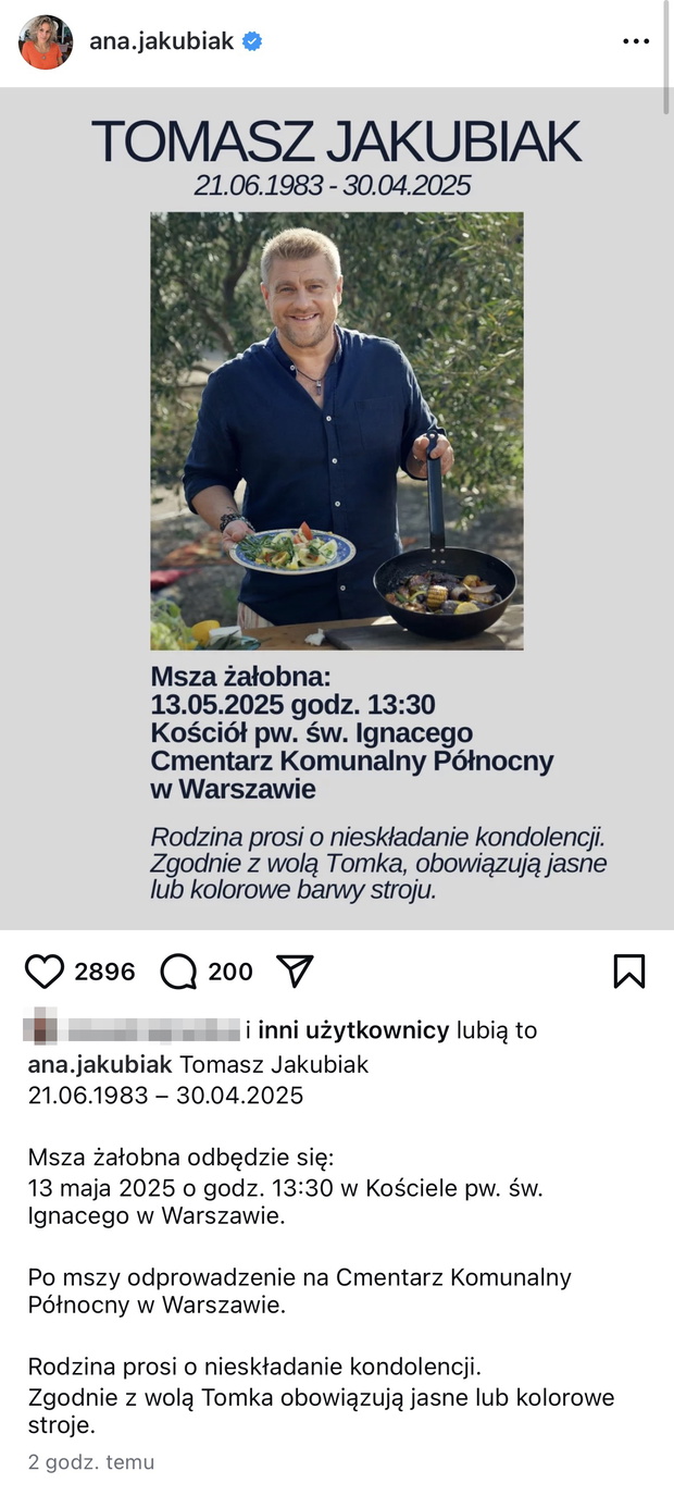 Żona Tomasza Jakubiaka o pogrzebie męża