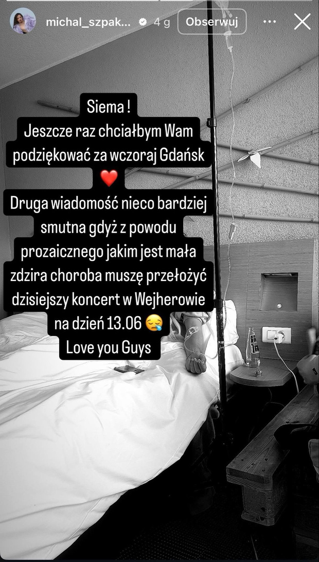 Michał Szpak trafił do szpitala