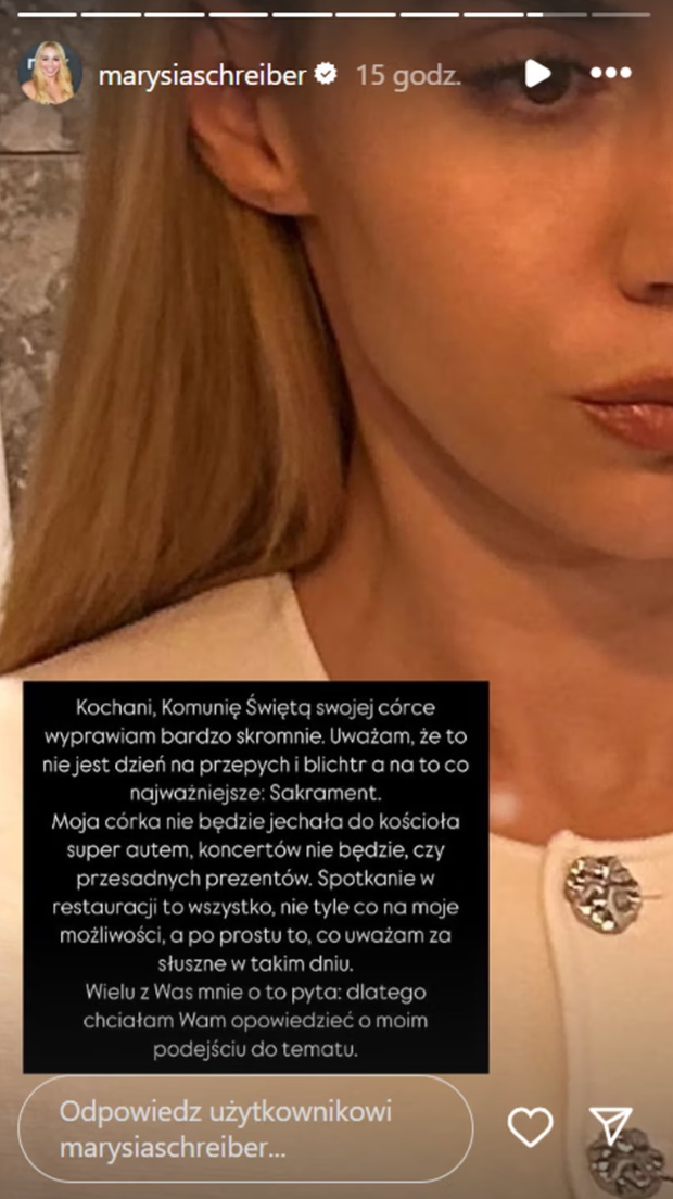 Marianna Schreiber o komunii córki
