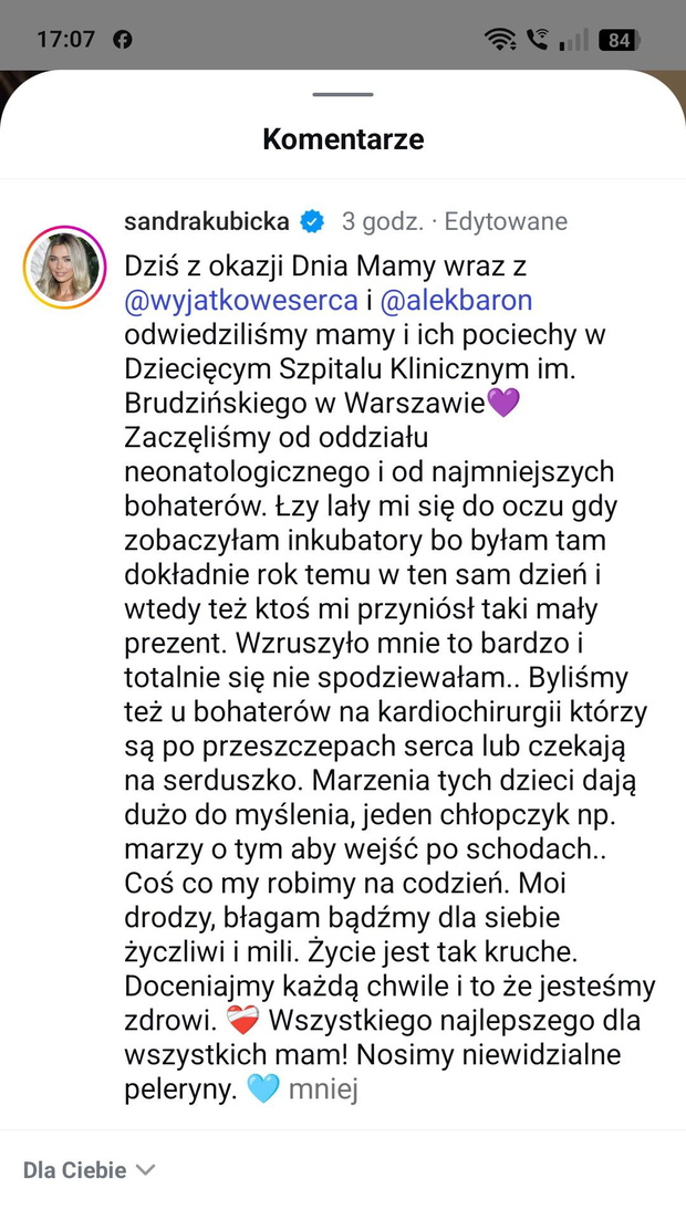 Sandra Kubicka o Dniu Matki