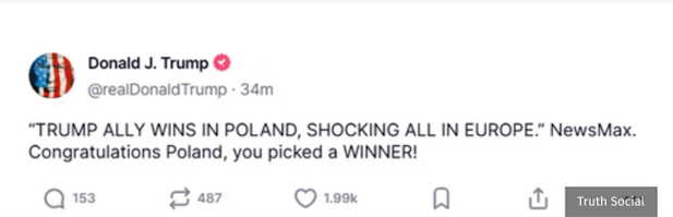 Donald Trump reaguje na wygraną Nawrockiego