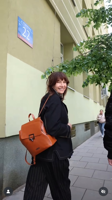 Grażyna Wolszczak w spodniach w paski