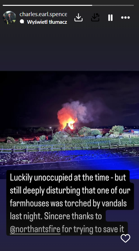 Nocny pożar domu księżnej Diany