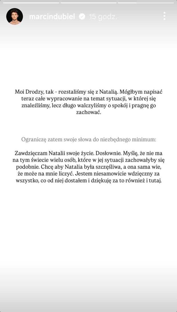 Marcin Dubiel przerwał milczenie po rozstaniu z Natsu