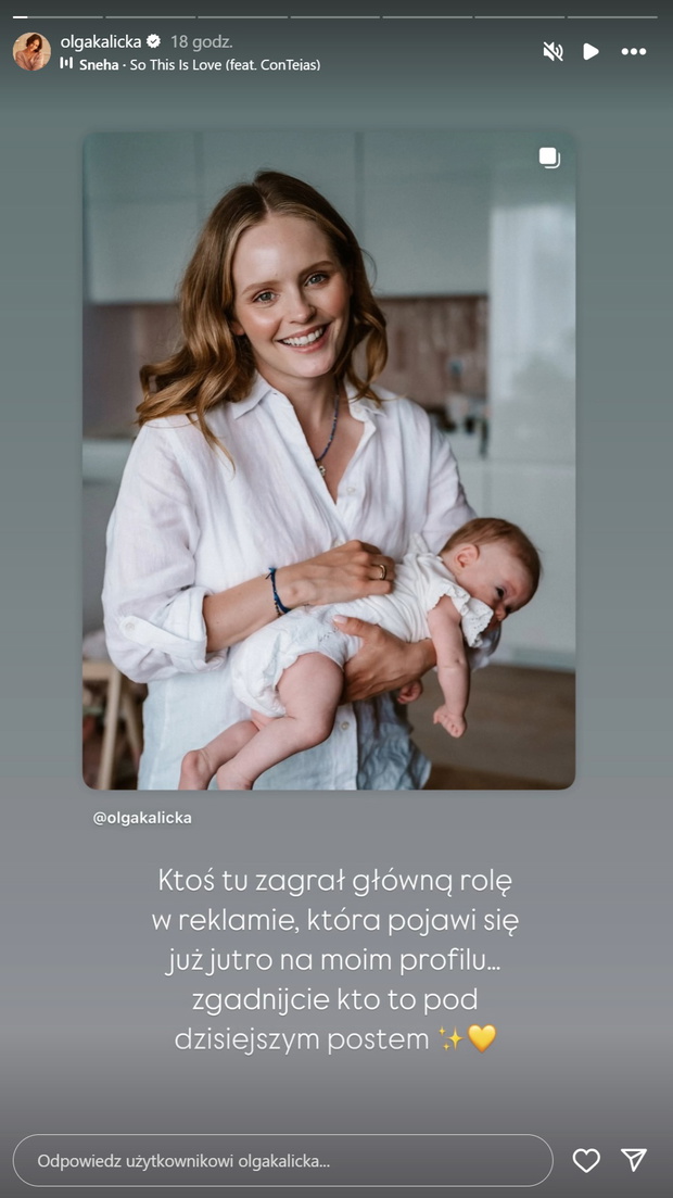 Olga Kalicka i jej miesięczna córka w reklamie
