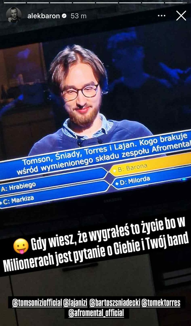 Pytanie o Aleksandra Barona w Milionerach