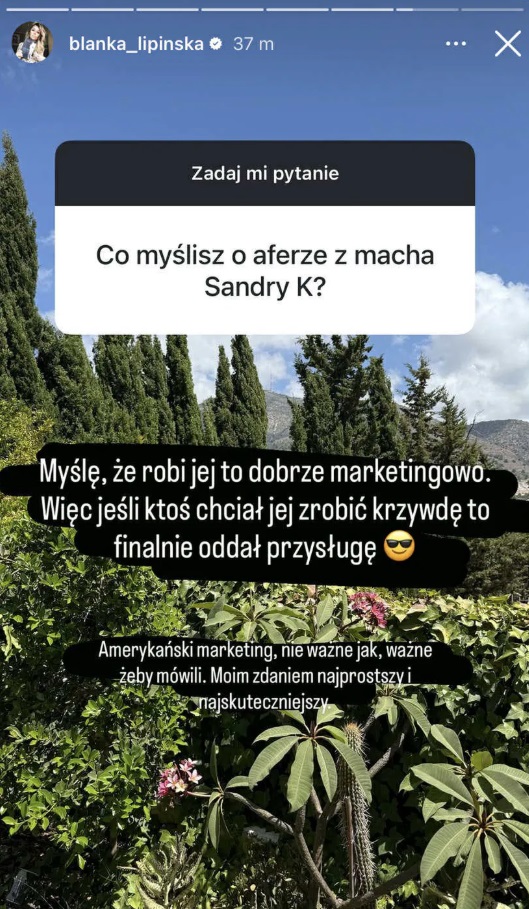 Blanka Lipińska reaguje na aferę wokół Sandry Kubickiej
