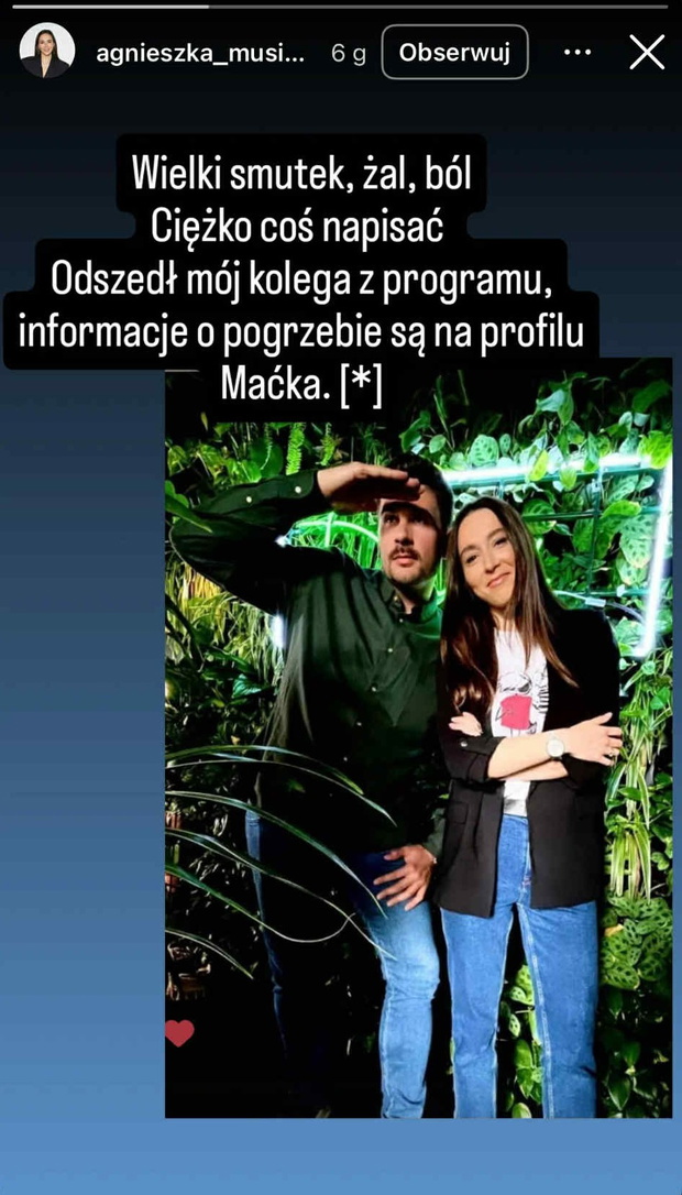 Tworzyli duet na ekranie. Koleżanka z programu żegna Macieja Mindaka