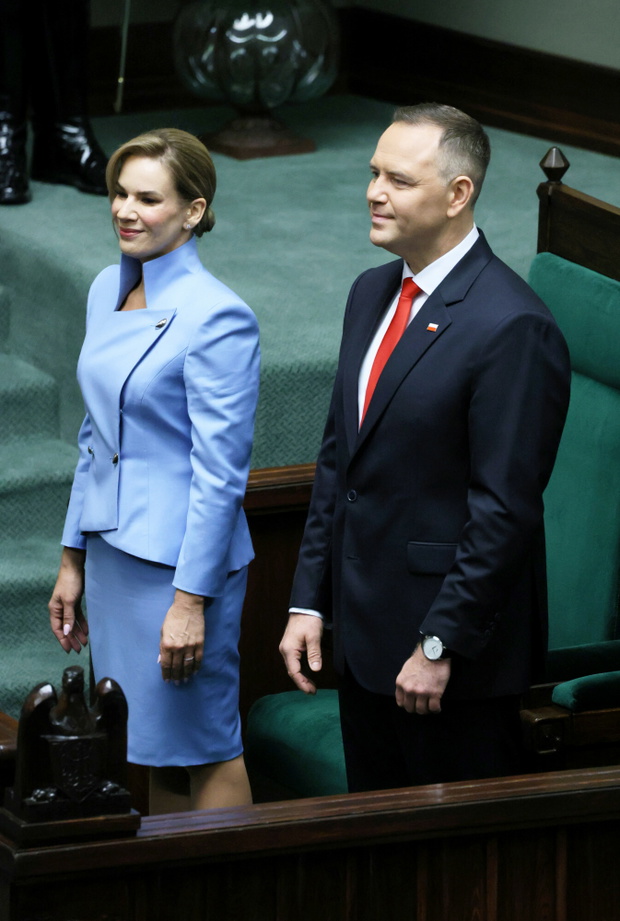 Karol Nawrocki i Marta Nawrocka podczas zaprzysiężenia na prezydenta