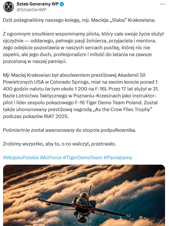 Stało się w dzień pogrzebu pilota F-16