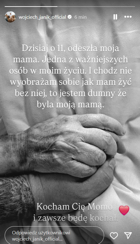 Mama Wojtka ze „Ślubu od pierwszego wejrzenia” nie żyje Instagram@wojciech_janik_official