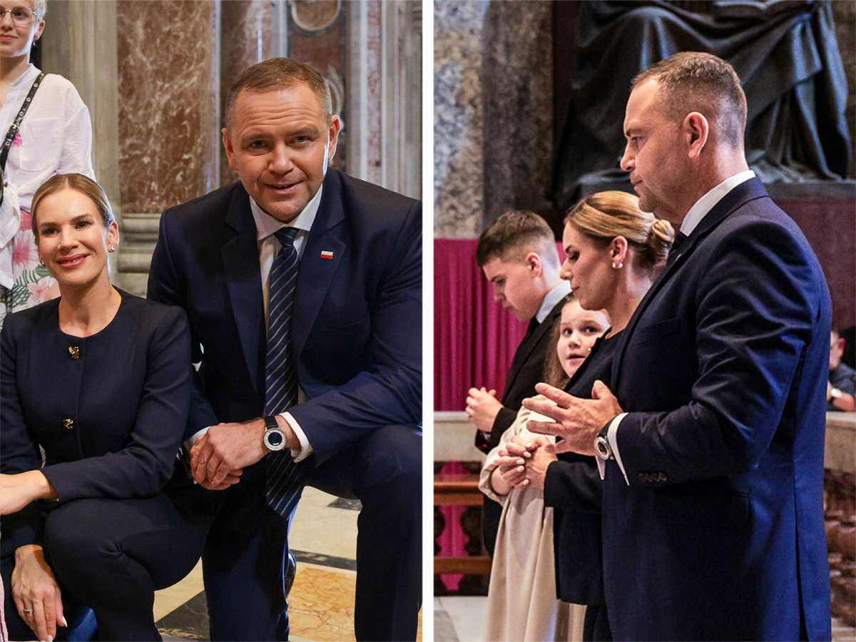 Karol Nawrocki, Marta Nawrocka, Kasia Nawrocka i Antoni Nawrocki w Watykanie przy grobie Jana Pawła II