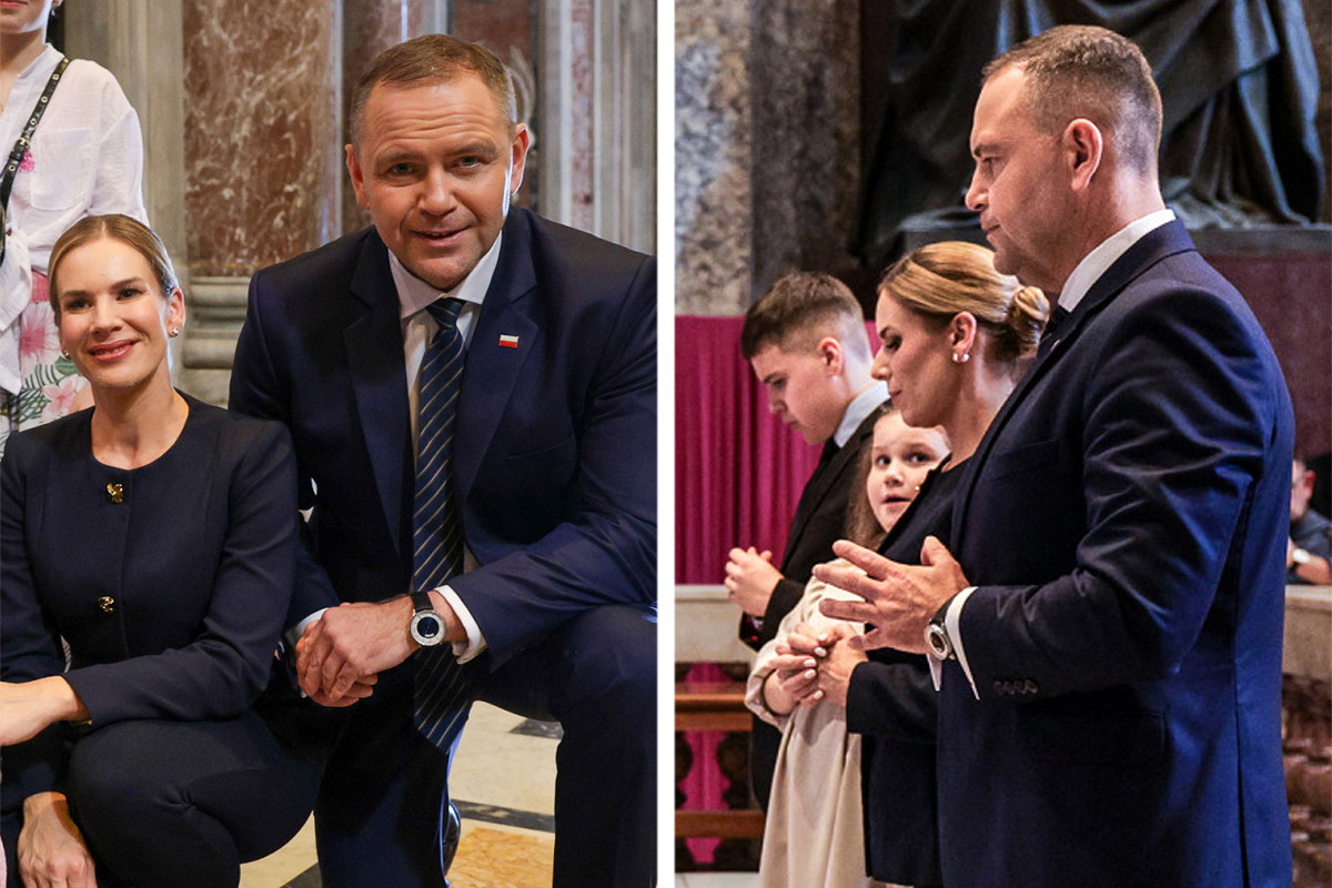 Karol Nawrocki, Marta Nawrocka, Kasia Nawrocka i Antoni Nawrocki w Watykanie przy grobie Jana Pawła II