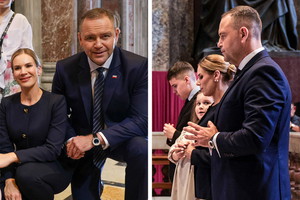 Karol Nawrocki, Marta Nawrocka, Kasia Nawrocka i Antoni Nawrocki w Watykanie przy grobie Jana Pawła II