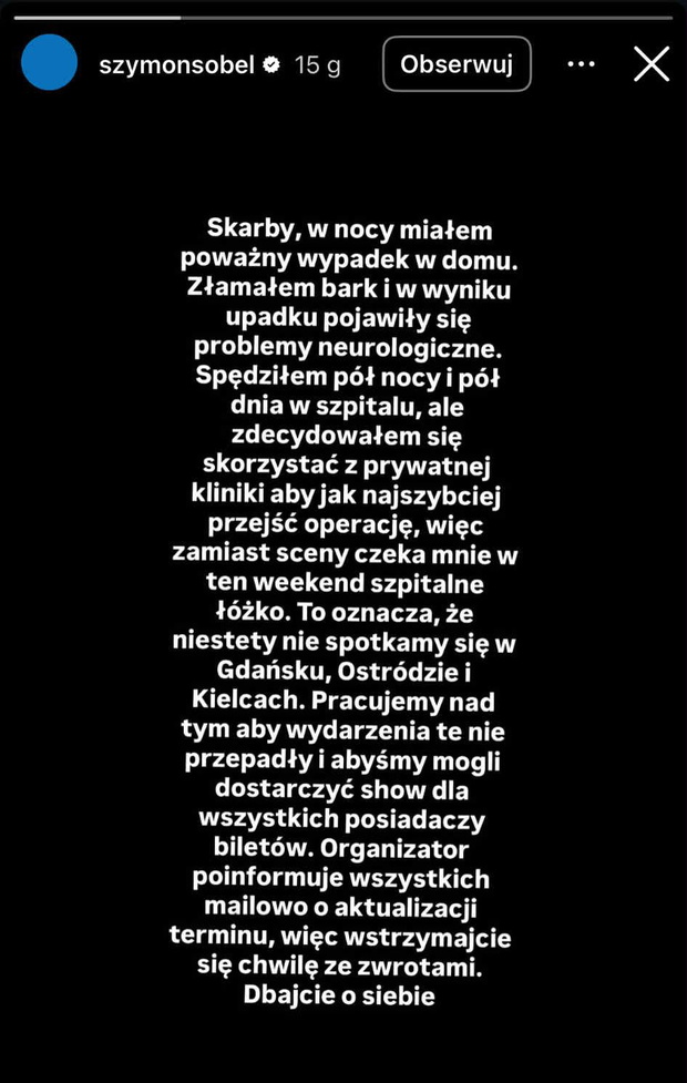 Szymon Sobel miał wypadek, trafił do szpitala