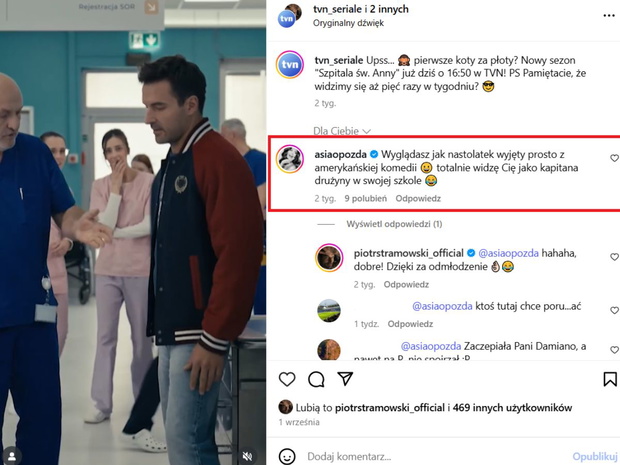 Komentarz Piotra Stramowskiego pod zdjęciem Joanny Opozdy fot. screen Instagram @piotrstramowski_official