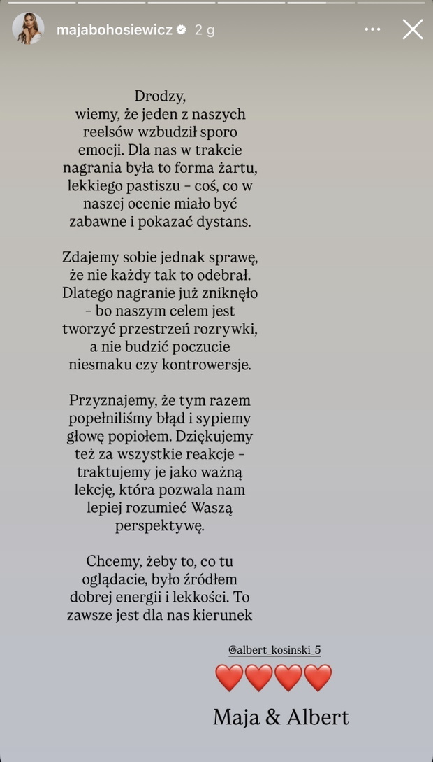 Maja Bohosiewicz oświadczenie