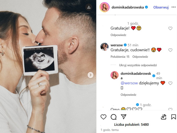 Wersow komentuje ciążę influencerki fot. Instagram @dominikadabrowska