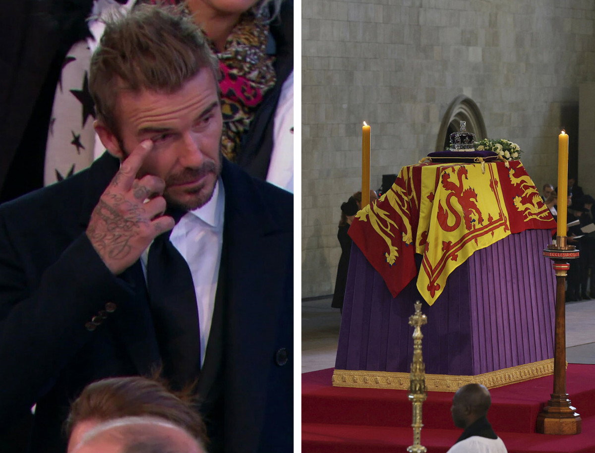 David Beckham przy trumnie z ciałem Elżbiety II