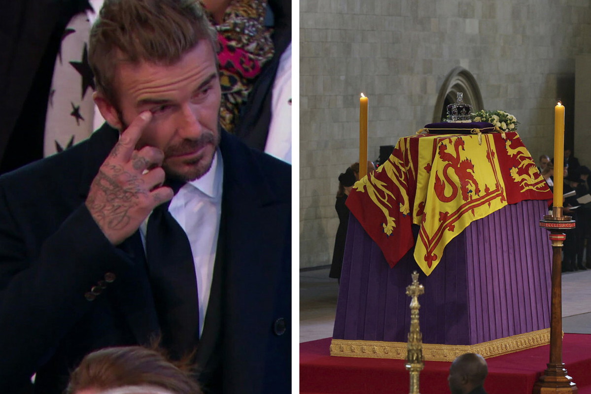 David Beckham przy trumnie z ciałem Elżbiety II