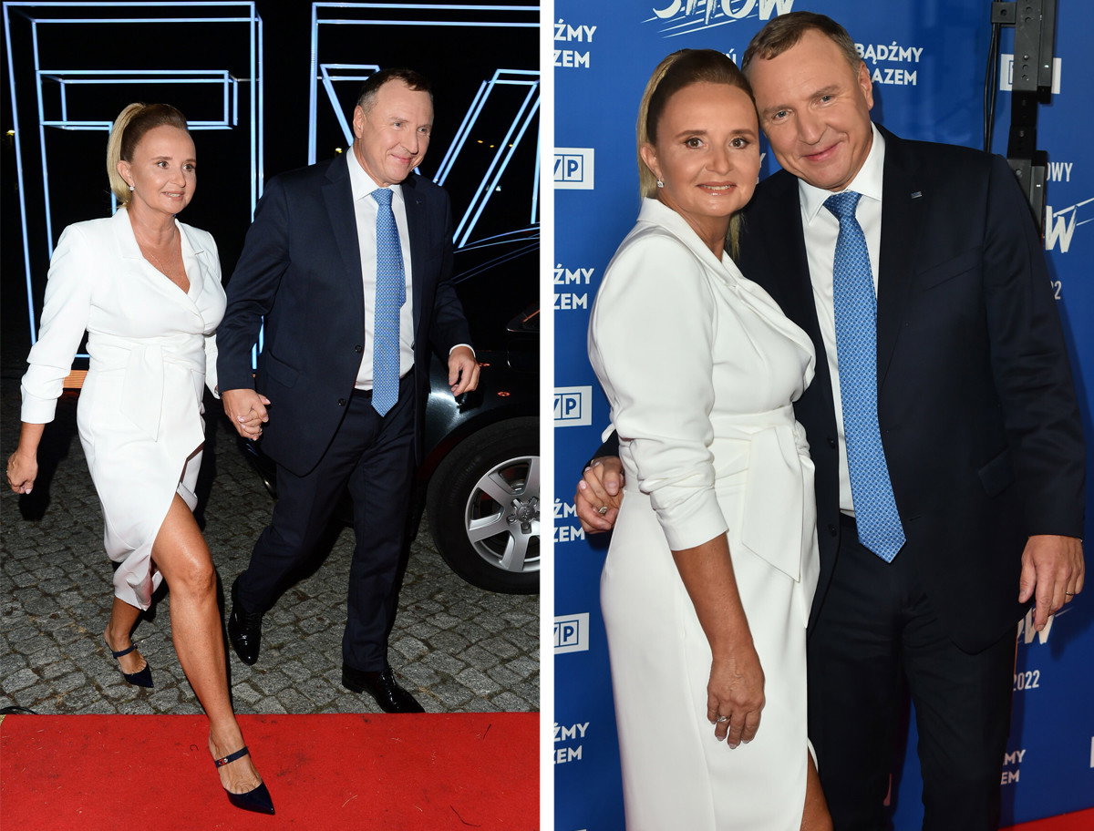 Jacek Kurski z żoną, Joanną Kurską, na ściance