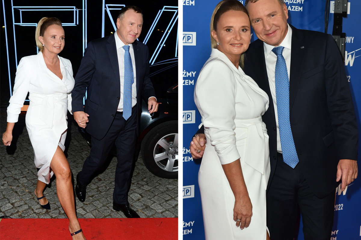 Jacek Kurski z żoną, Joanną Kurską, na ściance