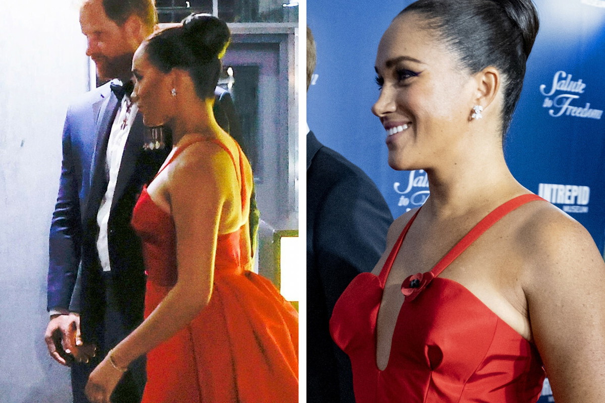 księżna Meghan w czerwonej sukni