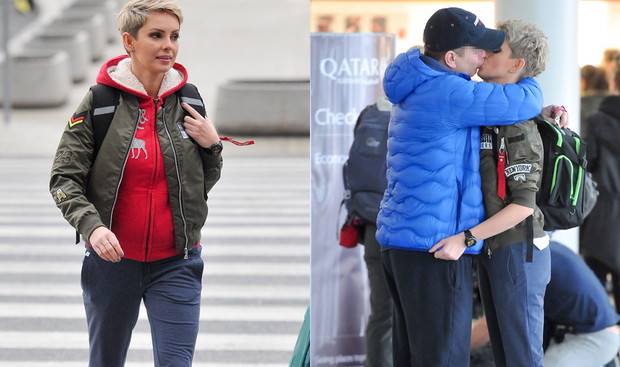 Dorota Gardias żegna się z partnerem na lotnisku