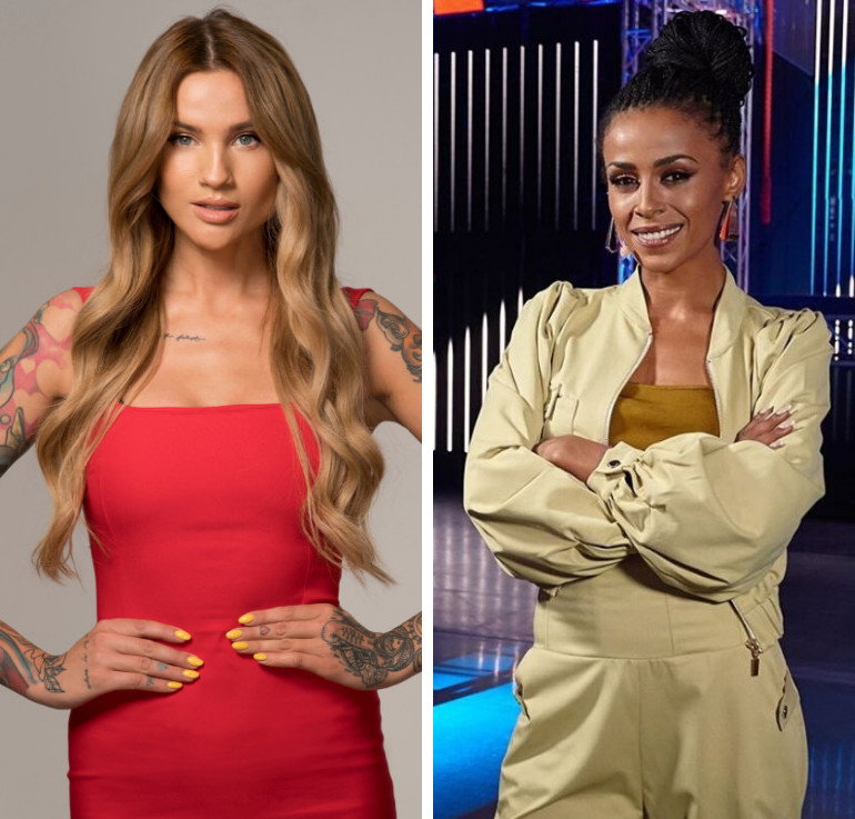 Karolina Gilon w czerwonej sukience, Aleksandra Szwed na planie Ninja Warrior Polska