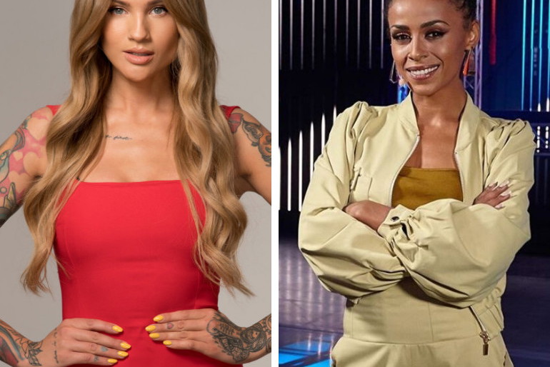 Karolina Gilon w czerwonej sukience, Aleksandra Szwed na planie Ninja Warrior Polska