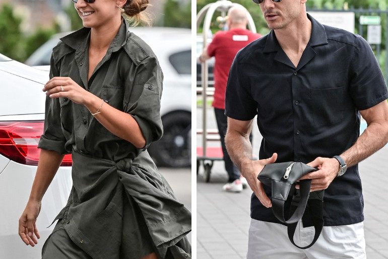 Anna Lewandowska w zielonej sukience, Robert Lewandowski w czarnej koszulce