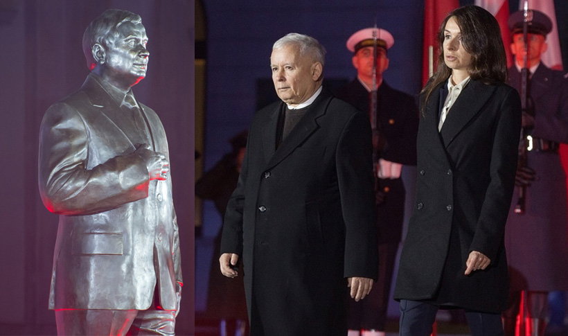 Marta Kaczyńska i Jarosław Kaczyński na odsłonięciu pomnika Lecha Kaczyńskiego