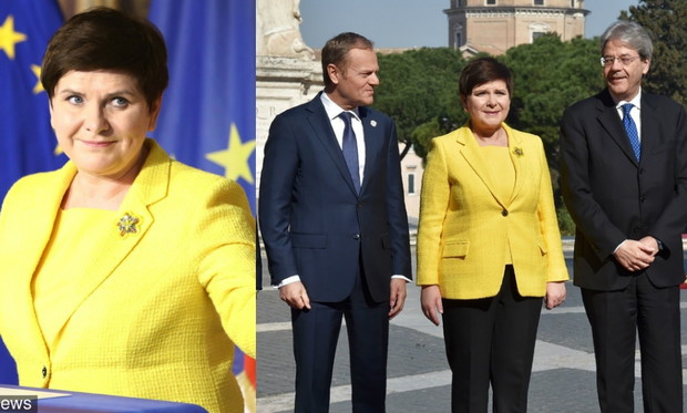 Beata Szydło w żółtym żakiecie na 60. rocznicy podpisania Traktatów Rzymskich