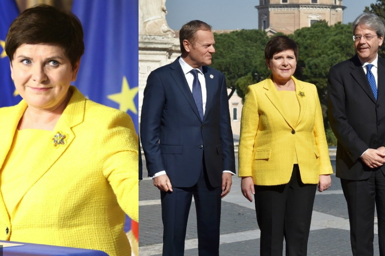 Beata Szydło w żółtym żakiecie na 60. rocznicy podpisania Traktatów Rzymskich