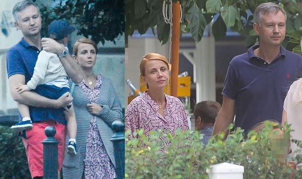 Katarzyna Zielińska z synem i mężem w restauracji