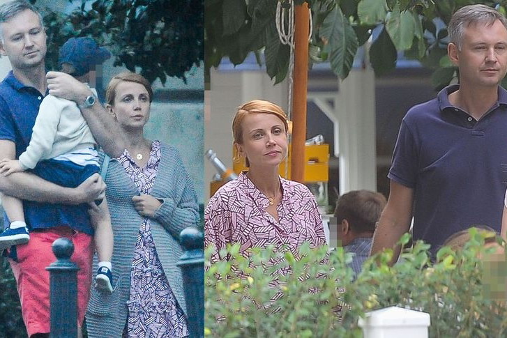 Katarzyna Zielińska z synem i mężem w restauracji