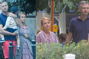 Katarzyna Zielińska z synem i mężem w restauracji