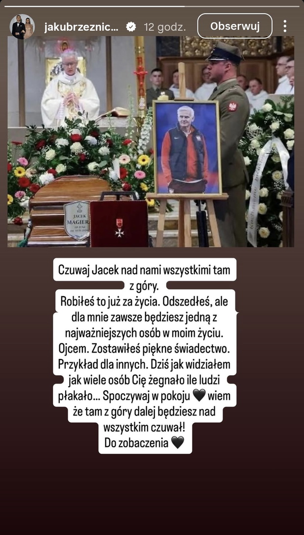 Poruszający wpis Rzeźniczaka po pogrzebie Jacka Magiery fot. Instagam @jakubrzezniczak25