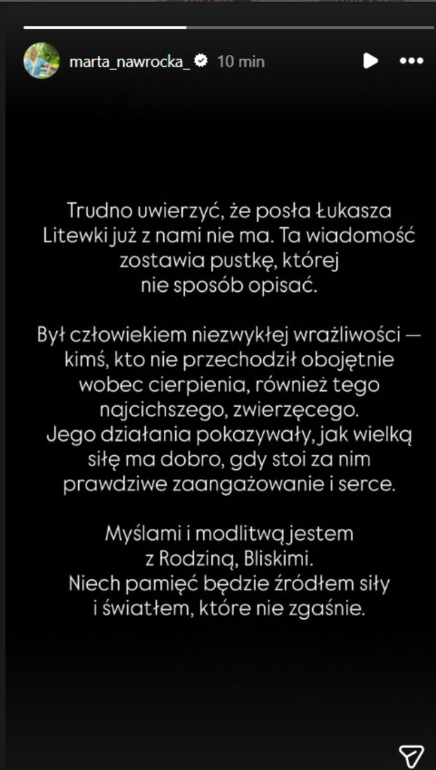 Marta Nawrocka żegna Łukasza Litewkę.