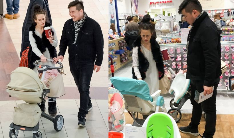 Bilguun Ariunbaatar z partnerką i córką na zakupach