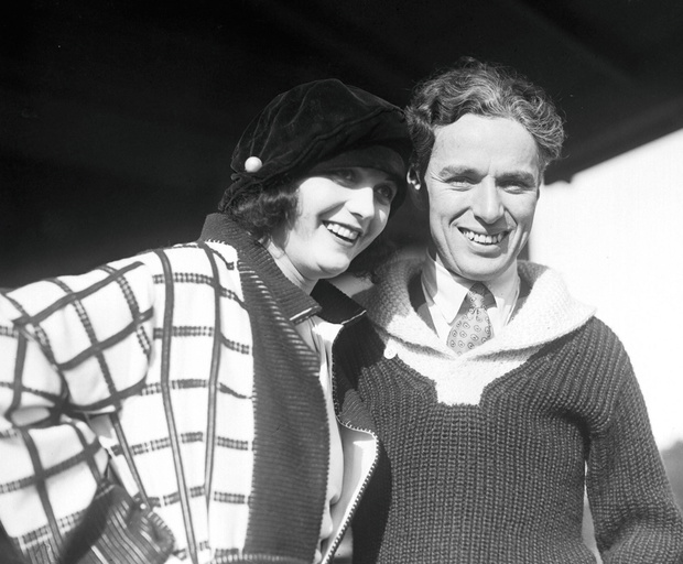 Charlie Chaplin and Pola Negri after announcing their betrot