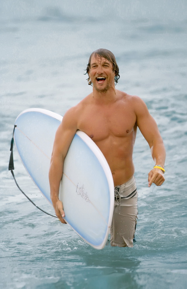 Actor MATTHEW MCCONAUGHEY surfing in Malibu