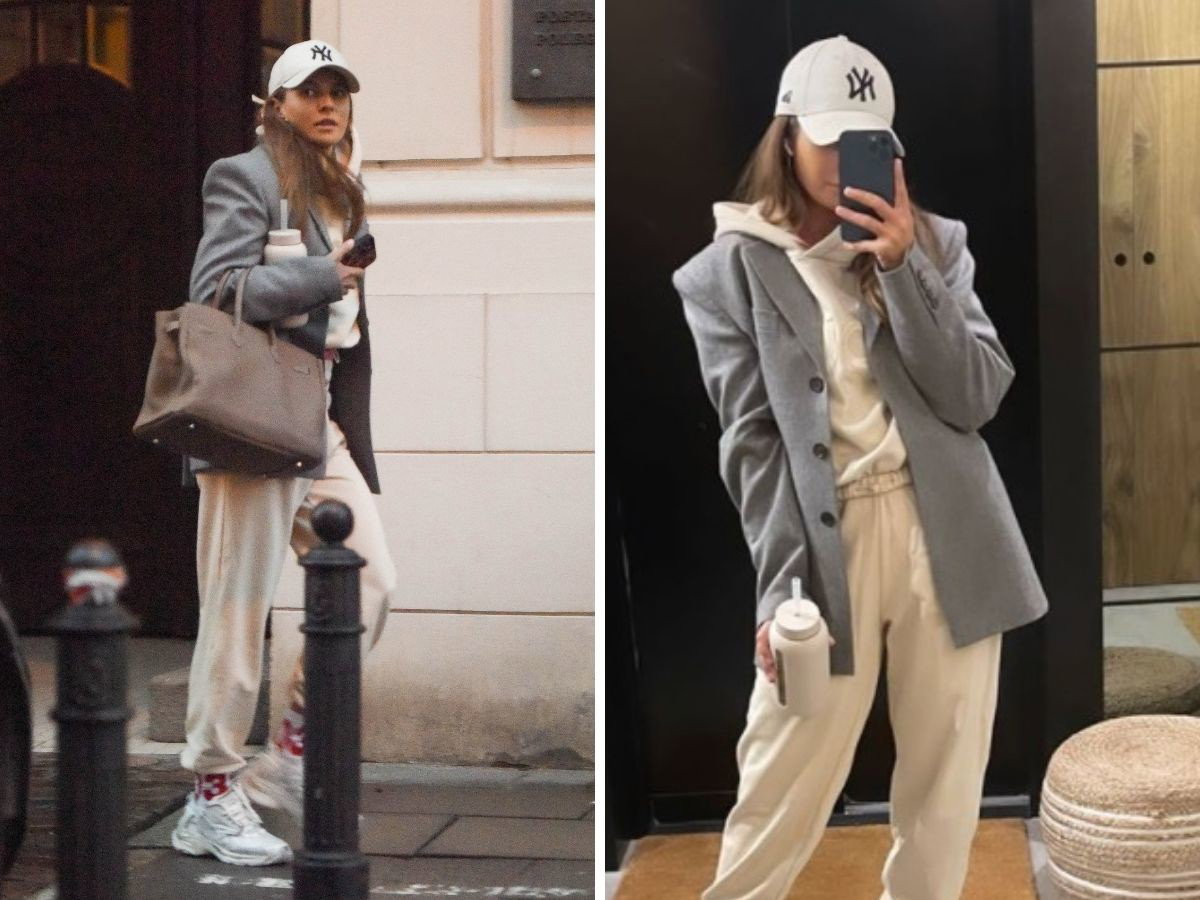 Anna Lewandowska w dresie i marynarce Magdy Butrym w Warszawie