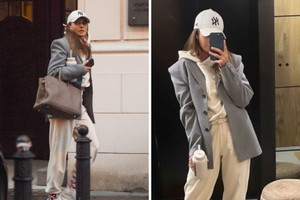 Anna Lewandowska w dresie i marynarce Magdy Butrym w Warszawie