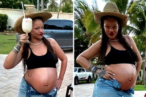 ciężarna Rihanna bawi się na Barbadosie