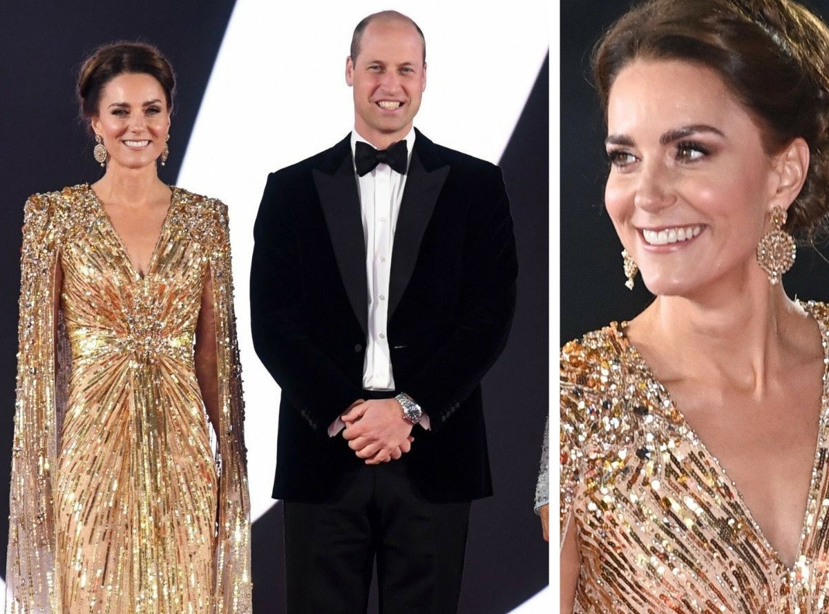 Księżna Kate na premierze Jamesa Bonda w złotej sukni