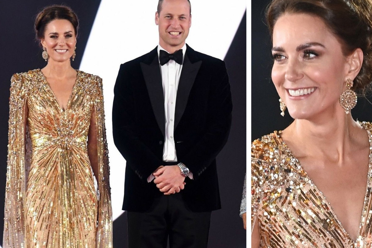 Księżna Kate na premierze Jamesa Bonda w złotej sukni