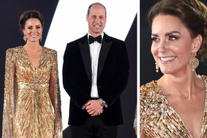 Księżna Kate na premierze Jamesa Bonda w złotej sukni