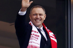 Karol Nawrocki na meczu Polski z Holandią.