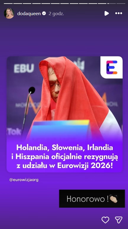 Doda Eurowizja 2026: reakcja na bojkot. „Honorowo” – napisała